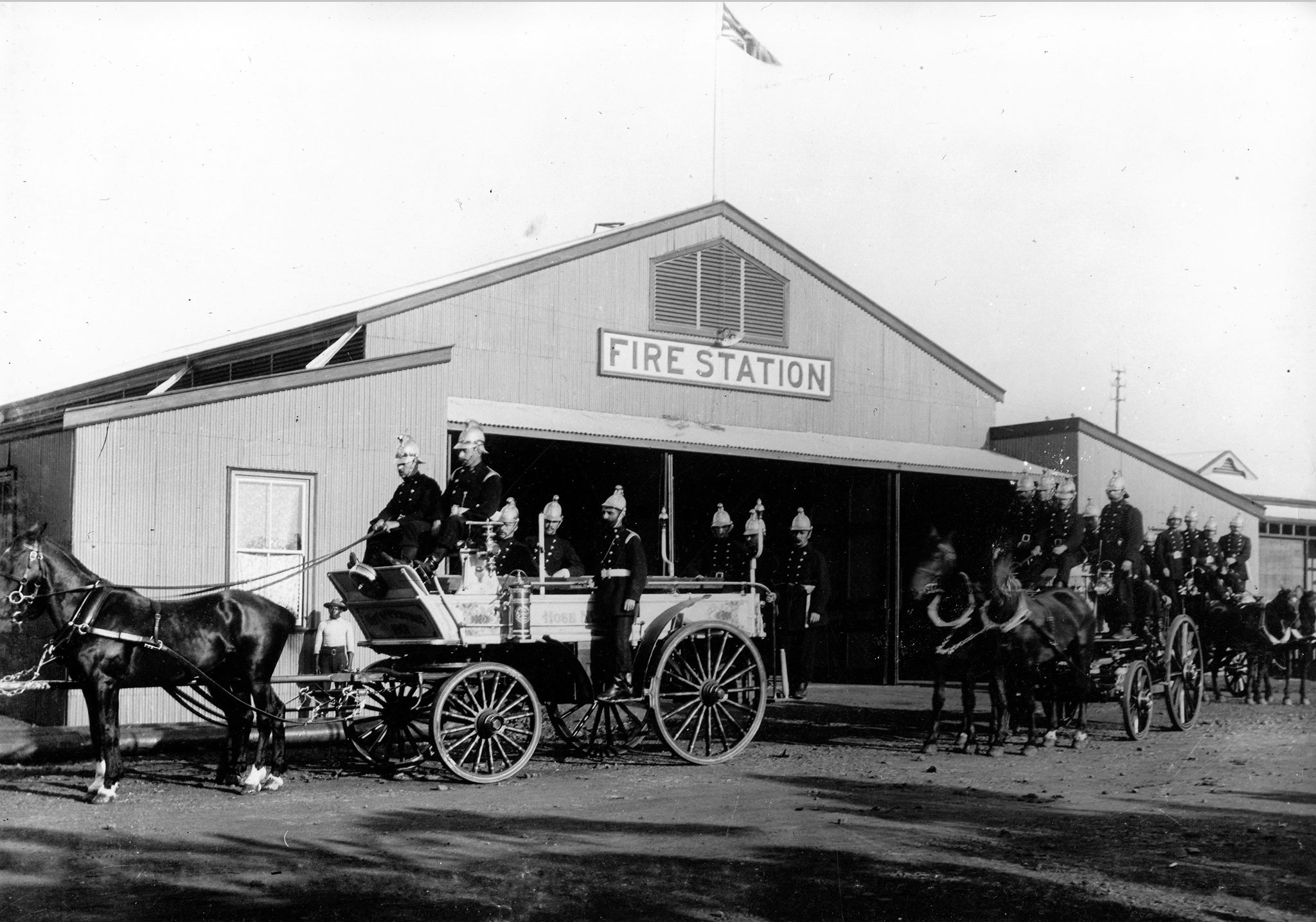  The early days of the fire brigade. Notice the flag. Early 1900s