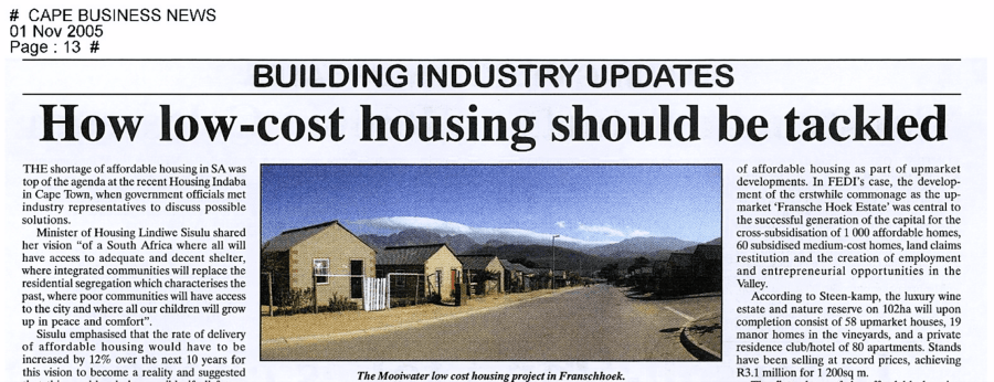 Nongqai series The Men Speak press clipping Franschhoek housing project